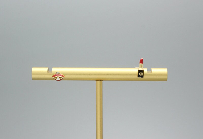 Minimalist Tiny Lip & Lipstick earrings, 14k Gold Vermeil Asymmetrical Earrings, Mismatched Earrings, Asymmetrical Studs Unique Gift for Her