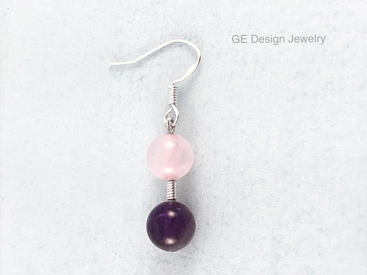Rose Quartz & Amethyst Earrings - Sterling Silver Earrings - Dangle Earrings - Drop Earrings - Gift For Her