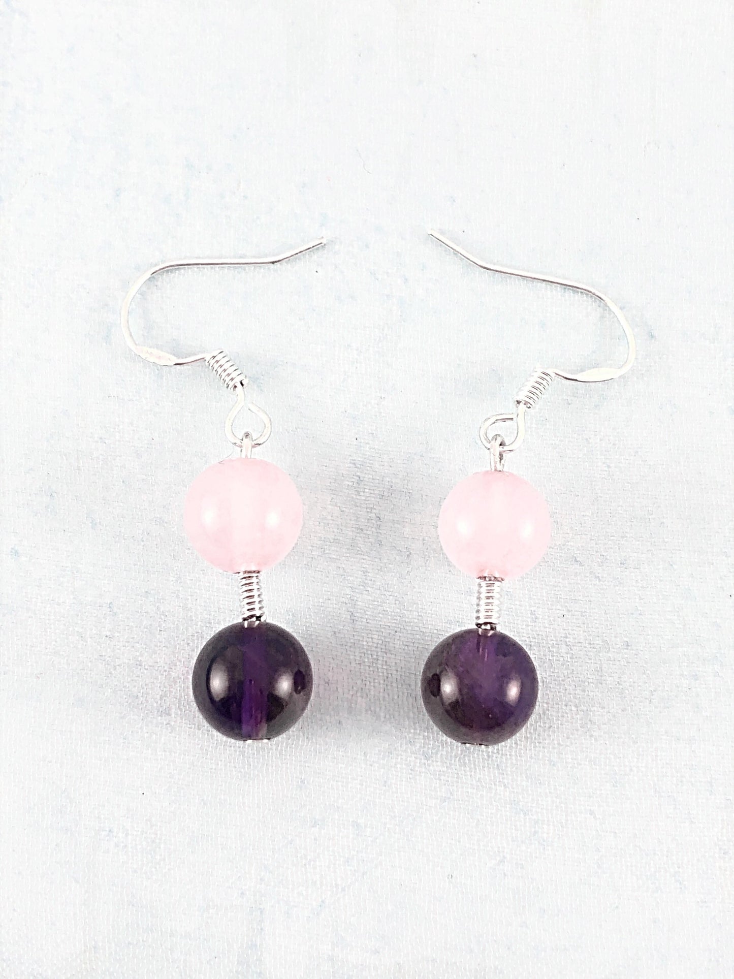 Rose Quartz & Amethyst Earrings - Sterling Silver Earrings - Dangle Earrings - Drop Earrings - Gift For Her