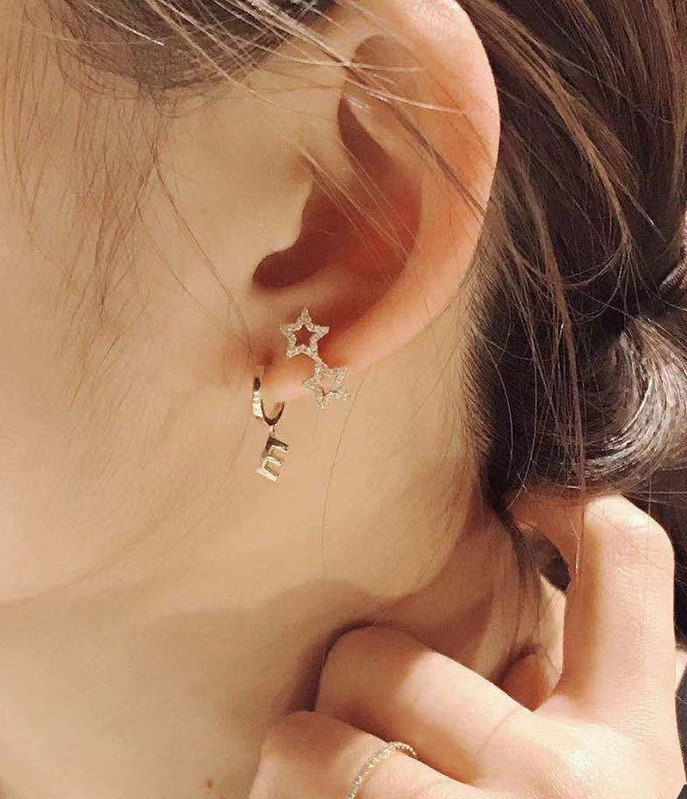 Dainty Asymmetrical Stars Stud Earrings, 18K Gold Vermeil Sparkly Star Earrings, Celestial Earrings, Mismatched Star Earrings, Gifts for Her