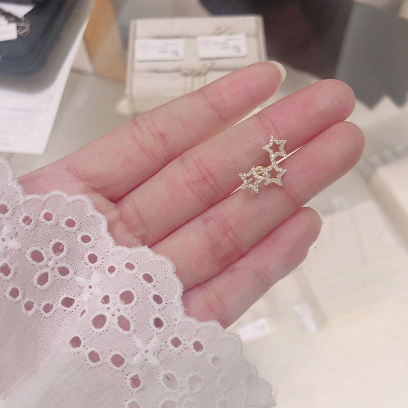 Dainty Asymmetrical Stars Stud Earrings, 18K Gold Vermeil Sparkly Star Earrings, Celestial Earrings, Mismatched Star Earrings, Gifts for Her