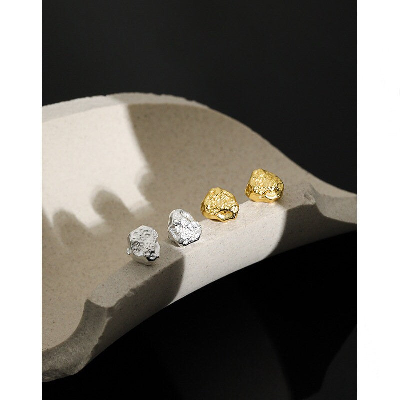 925 Silver Lava Stone Earrings, Gold Vermeil Irregular Fun earrings, Irregular Shape Earrings, Unique Earrings, Perfect Gift for her