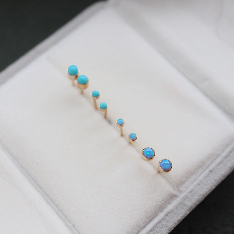 14k Gold Filled Blue Turquoise Earrings, Small Turquoise Studs, Classic Turquoise Earrings, Great for Everyday