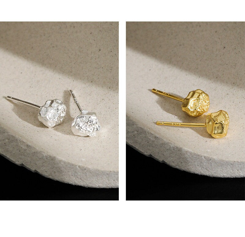 925 Silver Lava Stone Earrings, Gold Vermeil Irregular Fun earrings, Irregular Shape Earrings, Unique Earrings, Perfect Gift for her