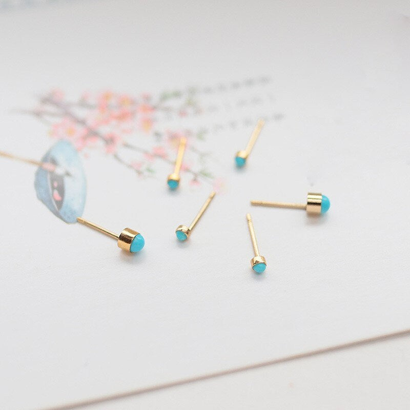 14k Gold Filled Blue Turquoise Earrings, Small Turquoise Studs, Classic Turquoise Earrings, Great for Everyday