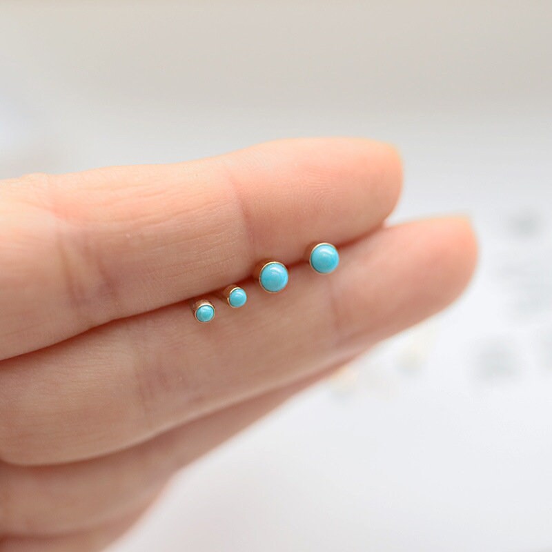 14k Gold Filled Blue Turquoise Earrings, Small Turquoise Studs, Classic Turquoise Earrings, Great for Everyday