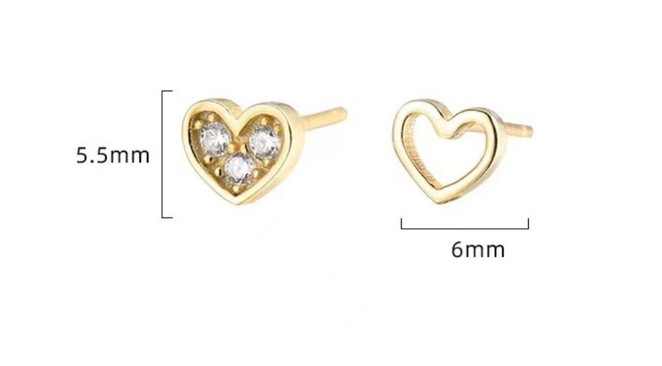 Gold Mismatched Heart CZ Earrings, Tiny Asymmetrical Heart Studs, Gold Heart Earring, Classic Earrings, Helix Earrngs, Gift for Her, GE33