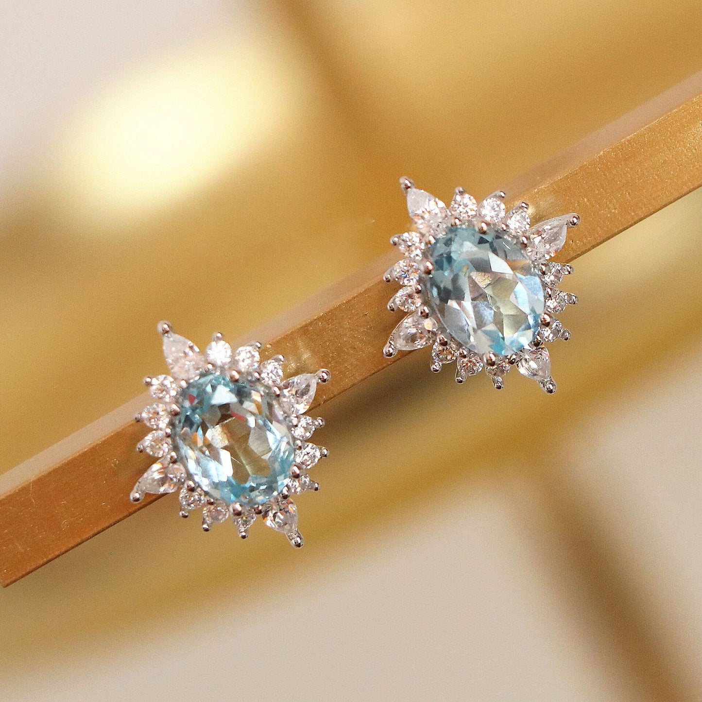 925 Silver Blue Topaz CZ Earrings, Sparkly Topaz North Star Earrings, Minimalist Blue CZ Earrings, Wedding Earrings, Bridal Gift, GE53