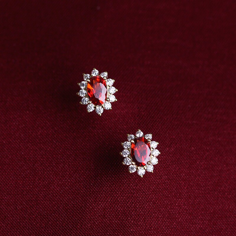 Gold Vermeil Ruby CZ Stud Earrings, Gold Garnet CZ Earrings, Sparkly CZ Red Earrings, Minimalist Earring, Wedding Earring, Bridal Gift, GE58