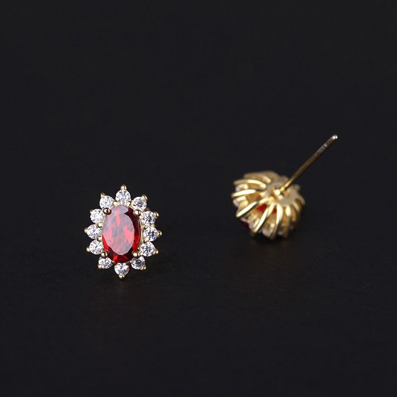 Gold Vermeil Ruby CZ Stud Earrings, Gold Garnet CZ Earrings, Sparkly CZ Red Earrings, Minimalist Earring, Wedding Earring, Bridal Gift, GE58