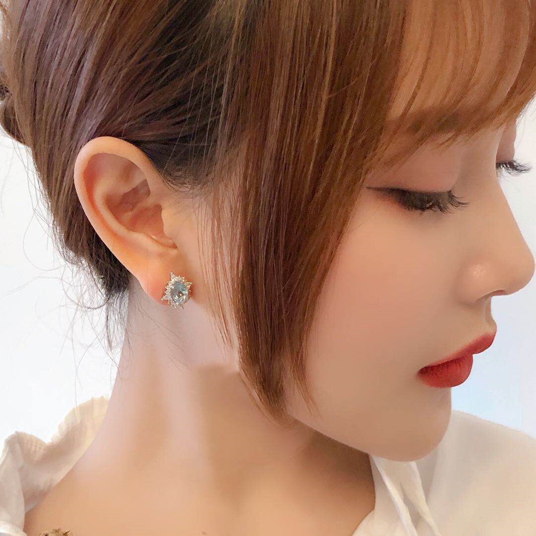 925 Silver Blue Topaz CZ Earrings, Sparkly Topaz North Star Earrings, Minimalist Blue CZ Earrings, Wedding Earrings, Bridal Gift, GE53