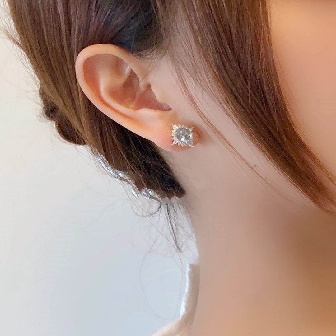 925 Silver Blue Topaz CZ Earrings, Sparkly Topaz North Star Earrings, Minimalist Blue CZ Earrings, Wedding Earrings, Bridal Gift, GE53