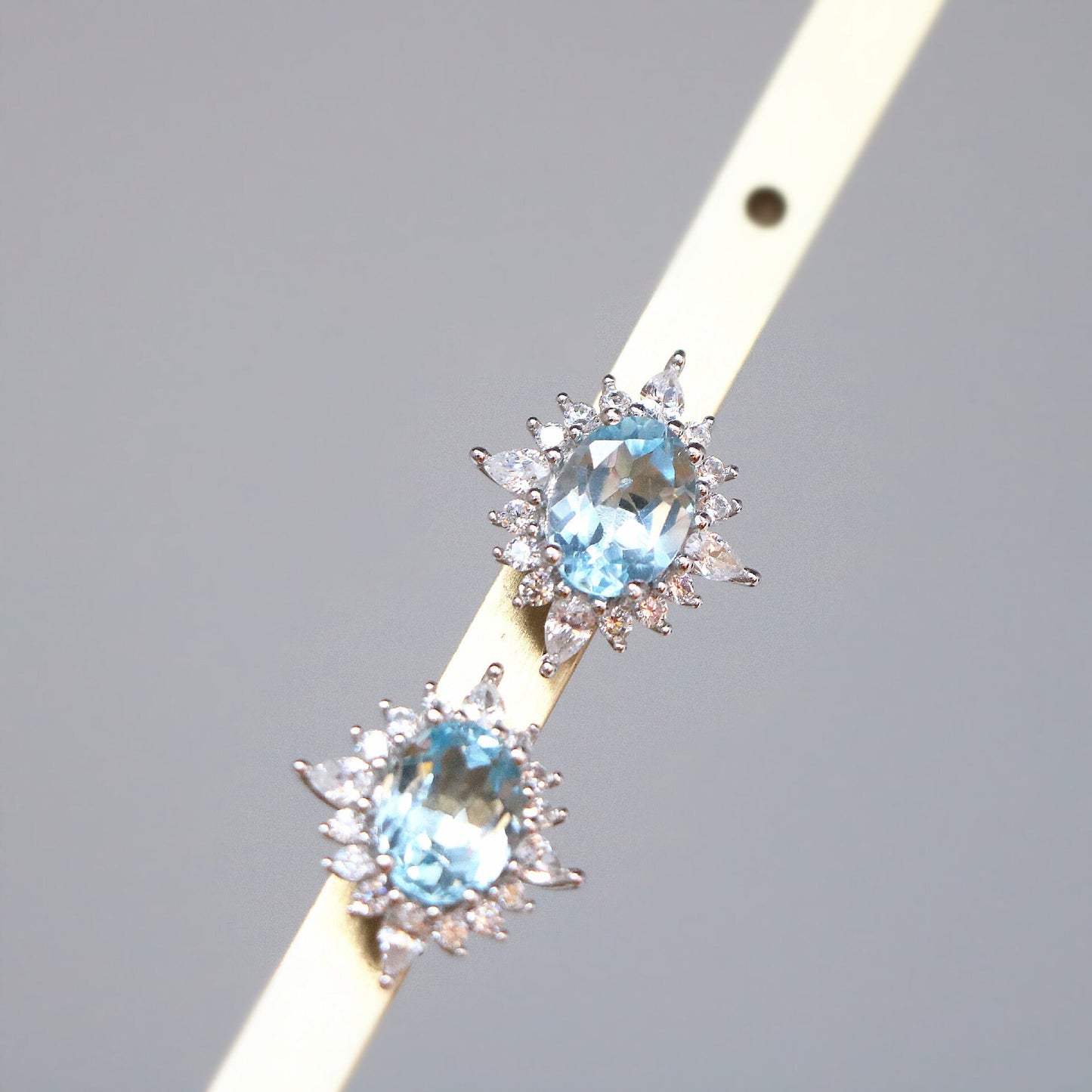 925 Silver Blue Topaz CZ Earrings, Sparkly Topaz North Star Earrings, Minimalist Blue CZ Earrings, Wedding Earrings, Bridal Gift, GE53