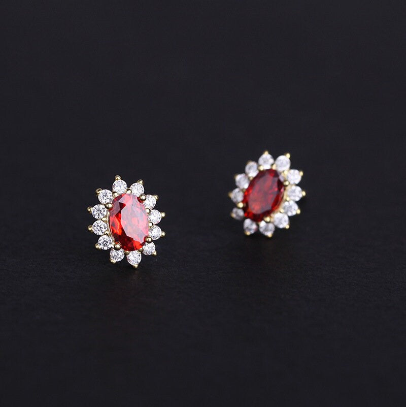 Gold Vermeil Ruby CZ Stud Earrings, Gold Garnet CZ Earrings, Sparkly CZ Red Earrings, Minimalist Earring, Wedding Earring, Bridal Gift, GE58