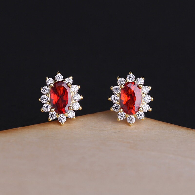 Gold Vermeil Ruby CZ Stud Earrings, Gold Garnet CZ Earrings, Sparkly CZ Red Earrings, Minimalist Earring, Wedding Earring, Bridal Gift, GE58