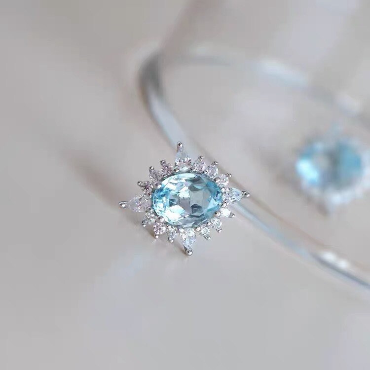 925 Silver Blue Topaz CZ Earrings, Sparkly Topaz North Star Earrings, Minimalist Blue CZ Earrings, Wedding Earrings, Bridal Gift, GE53