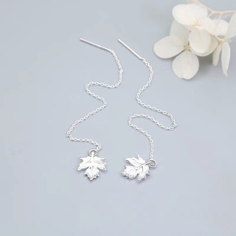 925 Silver Maple Leaf Threader Earrings, Dainty Leaf Dangle Earring, Leaf Tassel Earrings, Plant Drop Earring, Gift for her, GE128