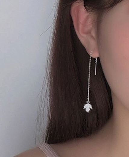 925 Silver Maple Leaf Threader Earrings, Dainty Leaf Dangle Earring, Leaf Tassel Earrings, Plant Drop Earring, Gift for her, GE128