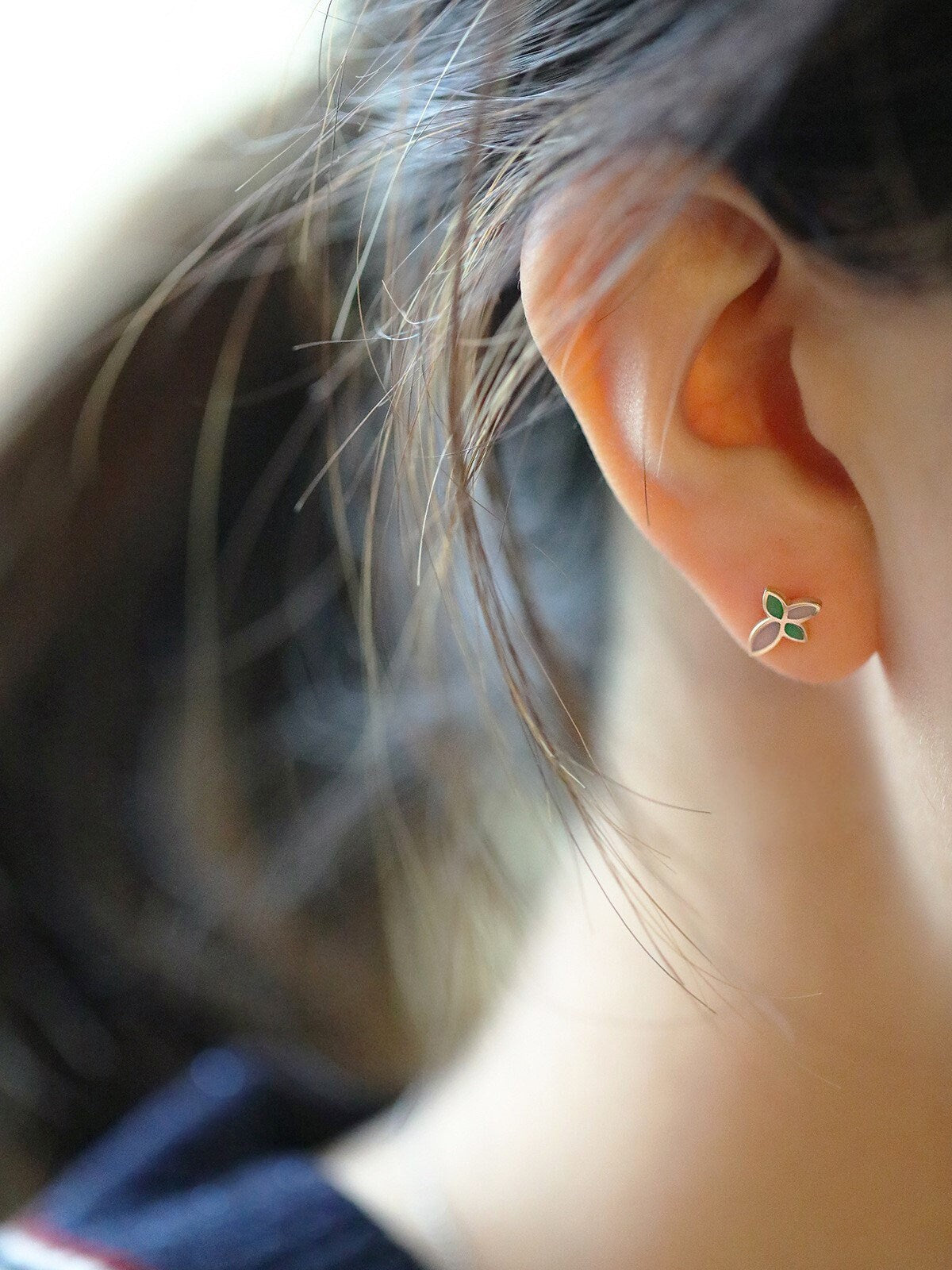 Dainty Flower Earrings, Gold Four-leaf flower Studs, Natural Earrings, Delicate Plant Earrings, Minimalist Earrings, Christmas Gift, GE112