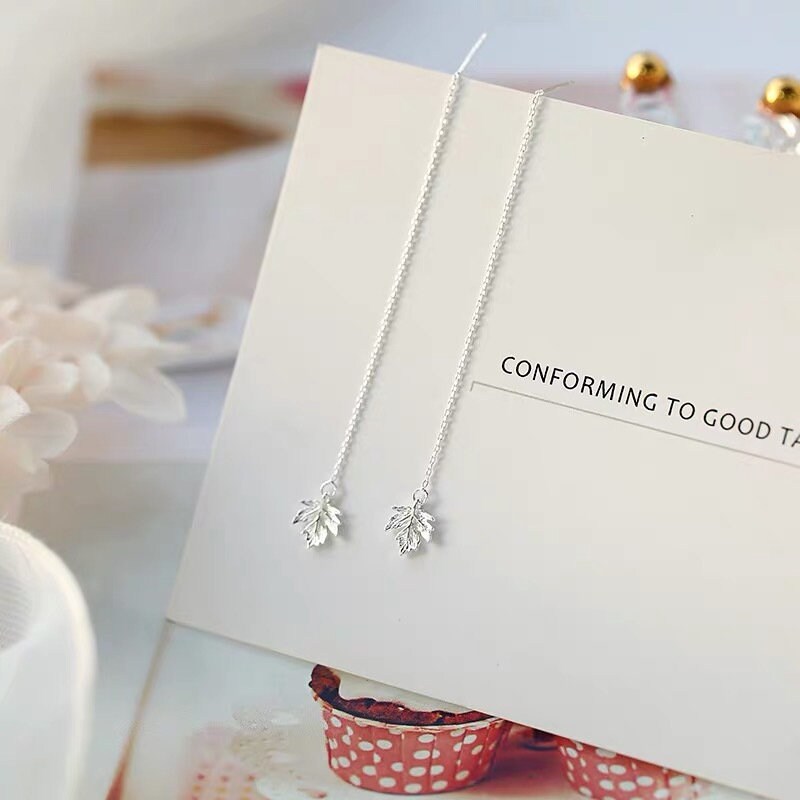 925 Silver Maple Leaf Threader Earrings, Dainty Leaf Dangle Earring, Leaf Tassel Earrings, Plant Drop Earring, Gift for her, GE128