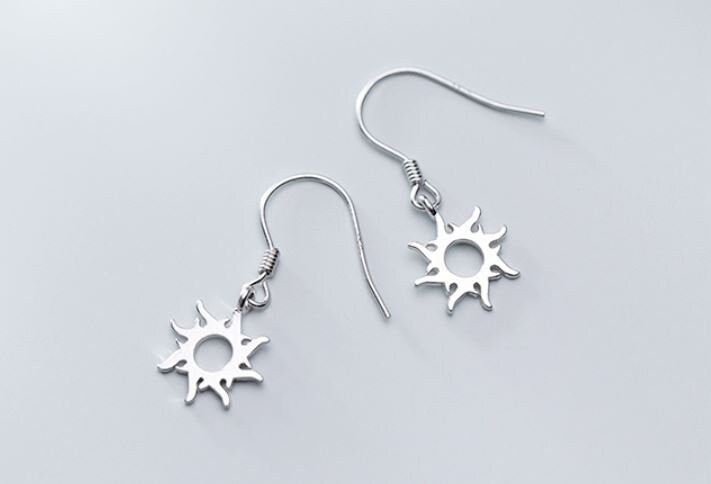 Sterling Silver Sunburst Hook Earrings, Sun Dangle Hook Earrings, Sunflower Drop Earring, Sun Dangle Earring, Minimalist Earring, Gift GE167