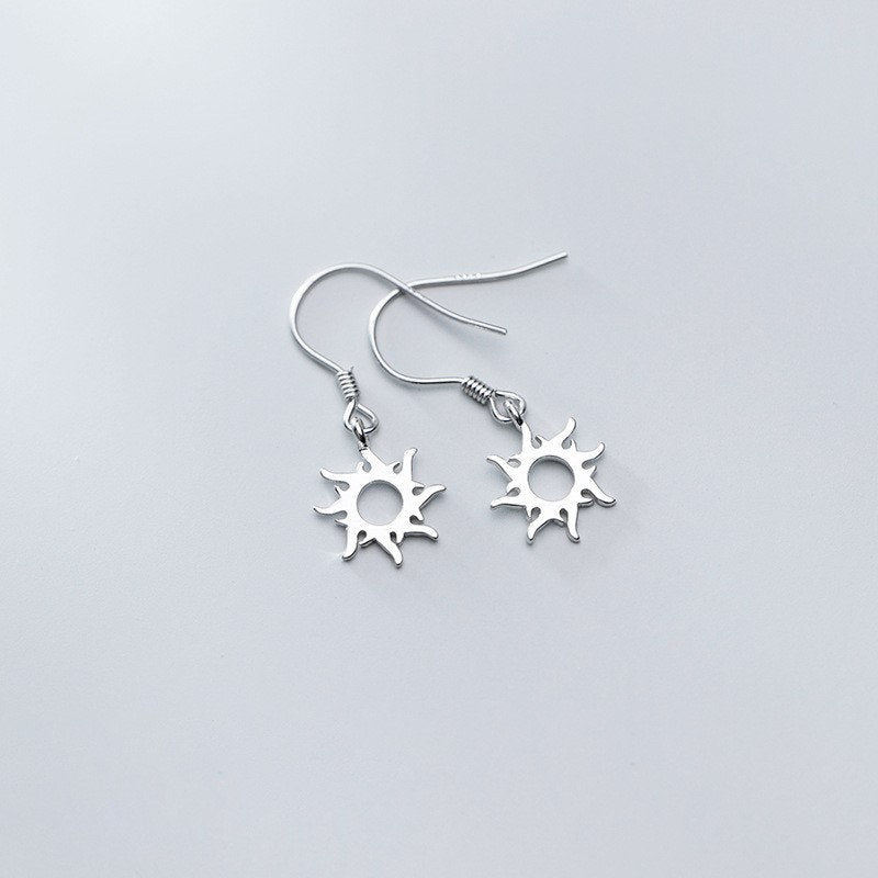 Sterling Silver Sunburst Hook Earrings, Sun Dangle Hook Earrings, Sunflower Drop Earring, Sun Dangle Earring, Minimalist Earring, Gift GE167