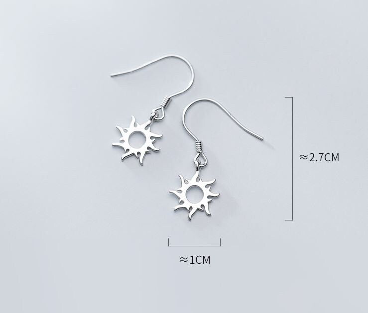 Sterling Silver Sunburst Hook Earrings, Sun Dangle Hook Earrings, Sunflower Drop Earring, Sun Dangle Earring, Minimalist Earring, Gift GE167