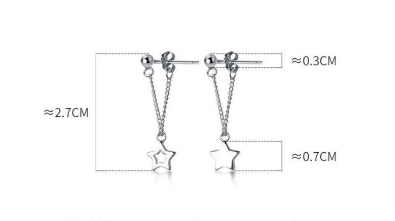 Dainty 925 Silver Hollow-out Star Threader Dangle & Drop Earrings, Silver Star Tassel Earrings, Minimalist Threader Earring, Gifts, GE191