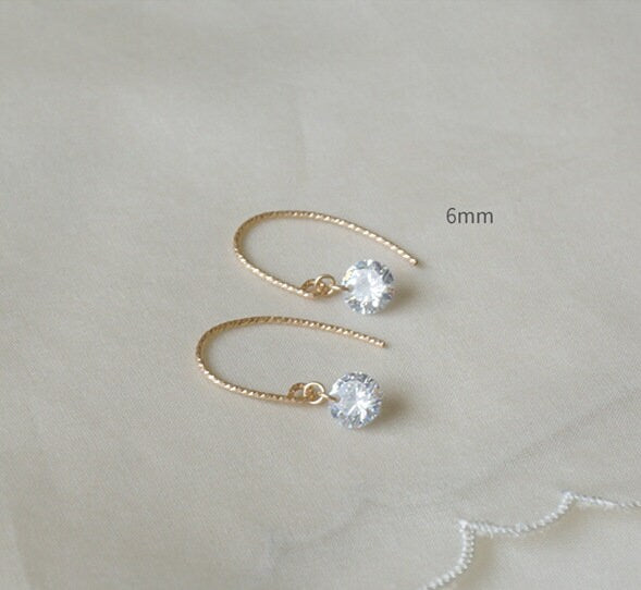 Dainty Gold CZ Diamond Hook Drop & Dangle Earrings, Gold Round Cut CZ Hook Earrings, CZ Drop Earring, Minimalist Earring, Gift for her GE210