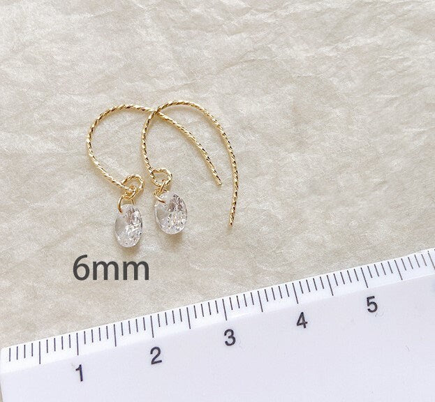 Dainty Gold CZ Diamond Hook Drop & Dangle Earrings, Gold Round Cut CZ Hook Earrings, CZ Drop Earring, Minimalist Earring, Gift for her GE210