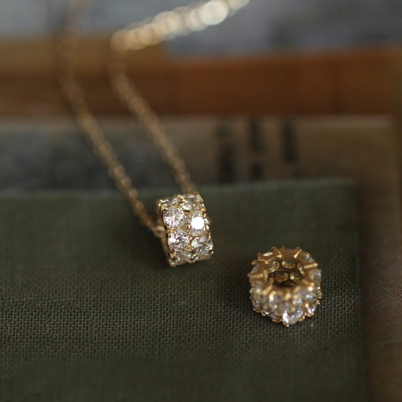 14k Gold Vermeil CZ Lucky Bead Necklace, Round Bead Pendant, Paving Full CZ Bead Necklace, Minimalist Circle Necklace, Gift for her, GN76