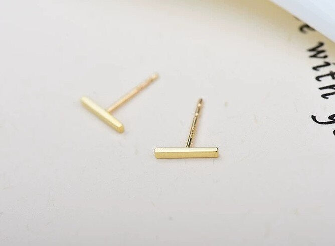 Gold Vermeil Bar Stud Earrings, Rose Gold Bar Earrings, Rectangle Earring, Helix Earrings, Minimalist Geometry Earring, Gift for her, GE276