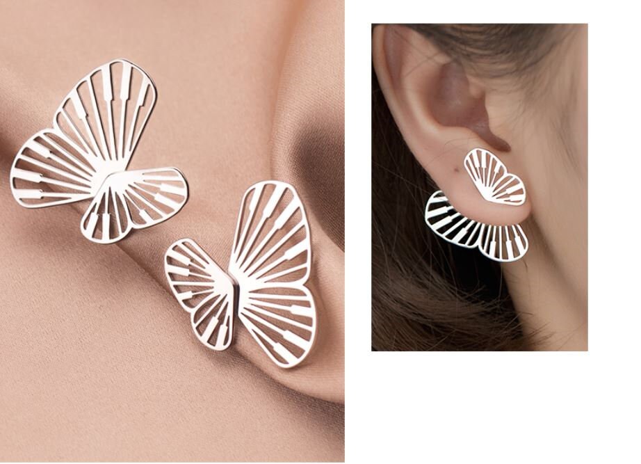 Sterling Silver Butterfly Jacket Earrings, Ear Jacket Butterfly, Double sided Silver Butterfly Earrings, Minimalist, Mother's day Gift GE213
