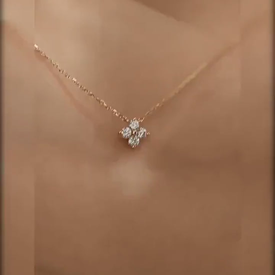 14k Gold Vermeil Lucky Clover Necklace, Gold Flower Necklace, Dainty Flower Pendant, Minimalist Flower Charm, Perfect Gift for her, GN88