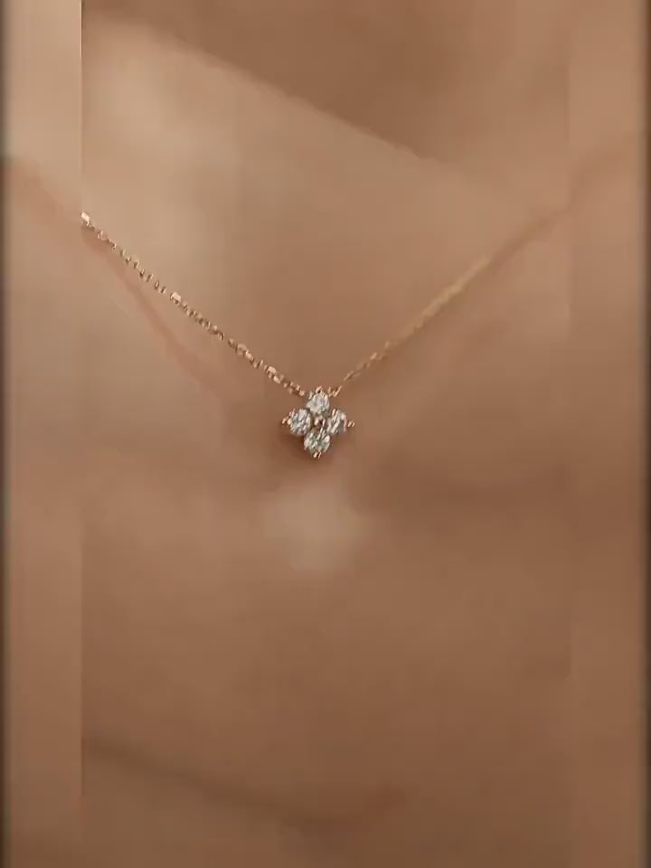 14k Gold Vermeil Lucky Clover Necklace, Gold Flower Necklace, Dainty Flower Pendant, Minimalist Flower Charm, Perfect Gift for her, GN88