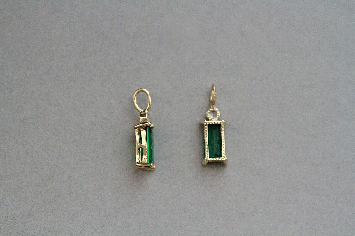 Baguette Emerald CZ Necklace, Dainty 14k Yellow Gold Plated 925 Silver Necklace, Small Gold Emerald Choker, Minimalist Necklace, Gifts, GN14