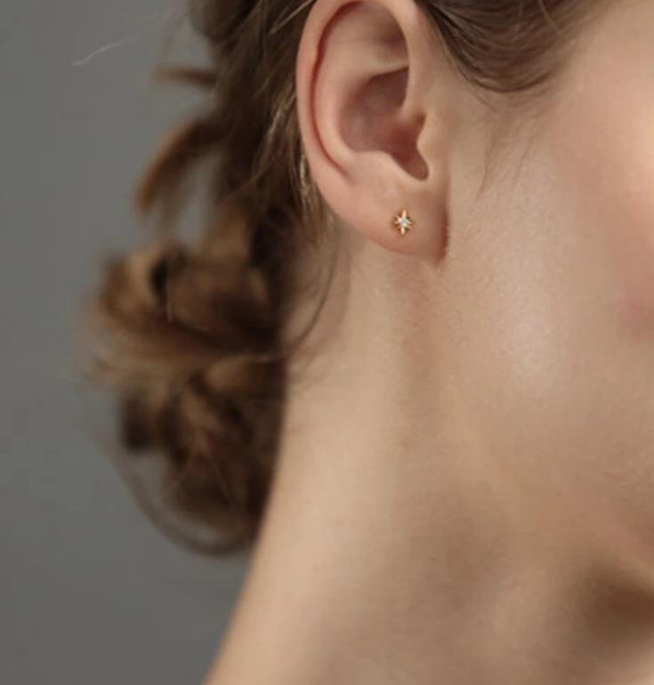 Small Starburst & Moon Asymmetrical Studs, Celestial Mismatched Gold Vermeil Earrings, Minimalist Star and Moon Studs, Gift for Her, GE305