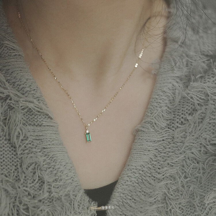 Baguette Emerald CZ Necklace, Dainty 14k Yellow Gold Plated 925 Silver Necklace, Small Gold Emerald Choker, Minimalist Necklace, Gifts, GN14