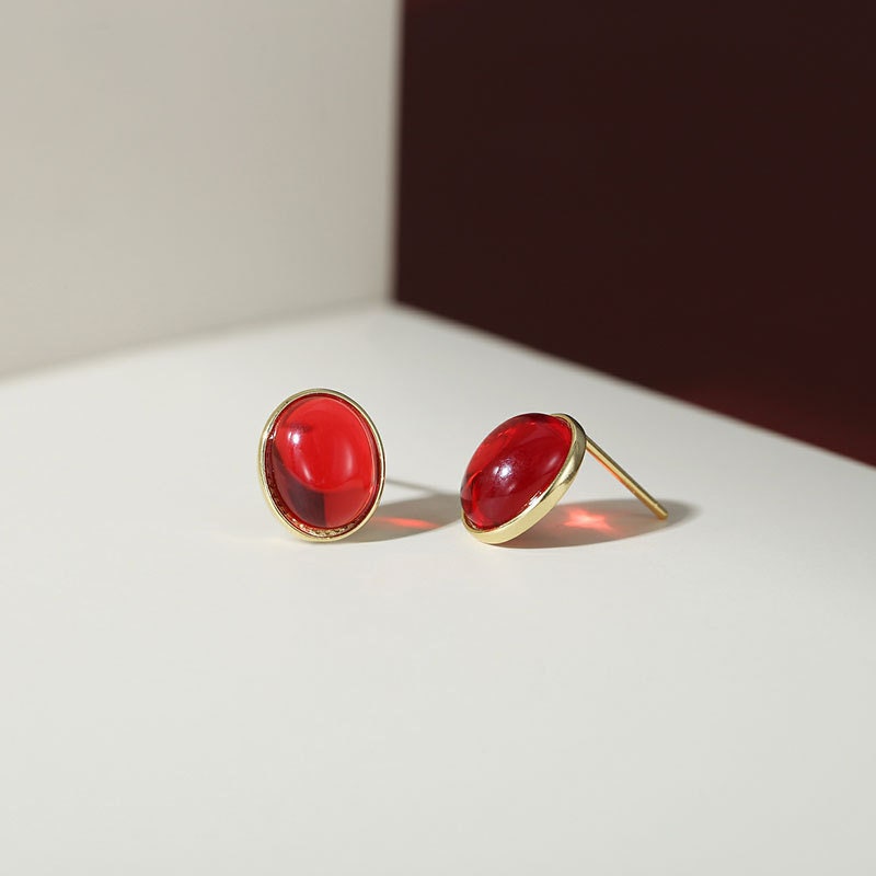 Sterling Silver Oval Red Onyx Earring, Simulated Red Agate Earrings, 14k Gold on Silver Agate Studs, Perfect Gift for Her