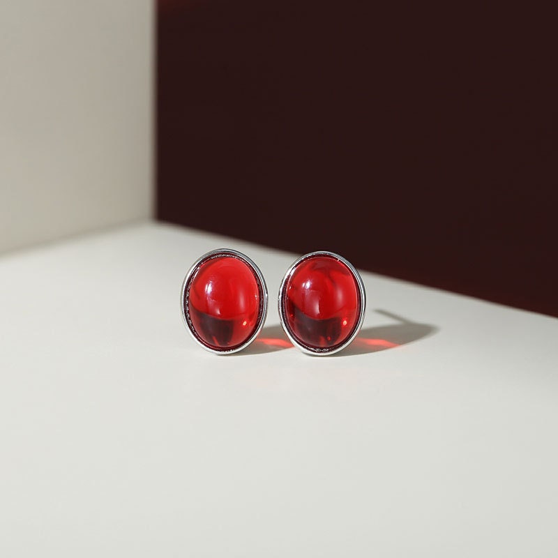 Sterling Silver Oval Red Onyx Earring, Simulated Red Agate Earrings, 14k Gold on Silver Agate Studs, Perfect Gift for Her