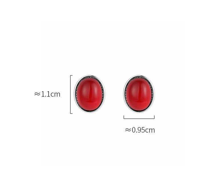 Sterling Silver Oval Red Onyx Earring, Simulated Red Agate Earrings, 14k Gold on Silver Agate Studs, Perfect Gift for Her
