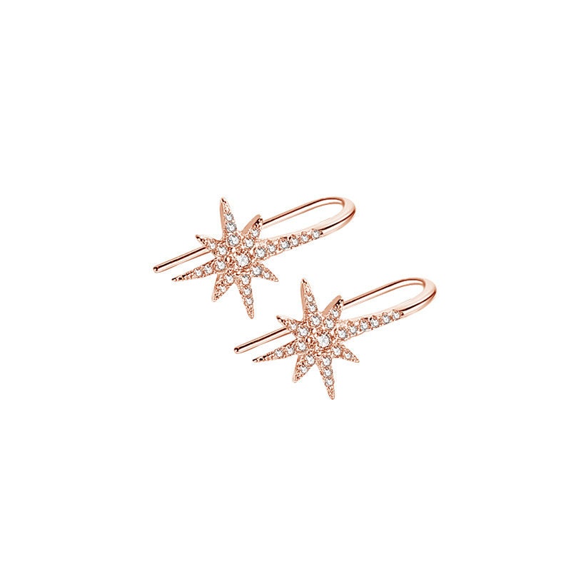 925 Silver Starburst Drop Earrings, North Star Dangle Earrings, Rose Gold Vermeil Earrings, Minimalist Earrings, Gifts for Her, GE95
