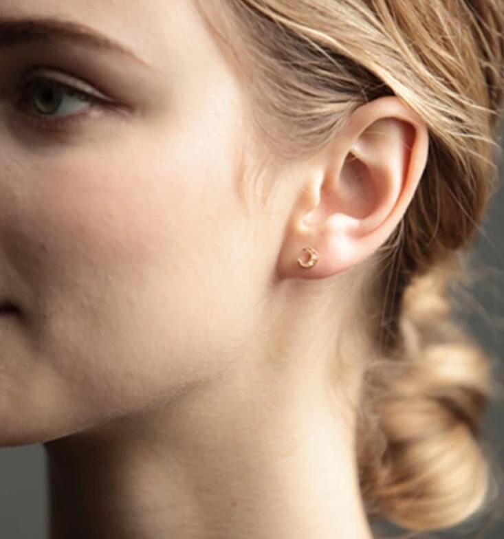 Small Starburst & Moon Asymmetrical Studs, Celestial Mismatched Gold Vermeil Earrings, Minimalist Star and Moon Studs, Gift for Her, GE305