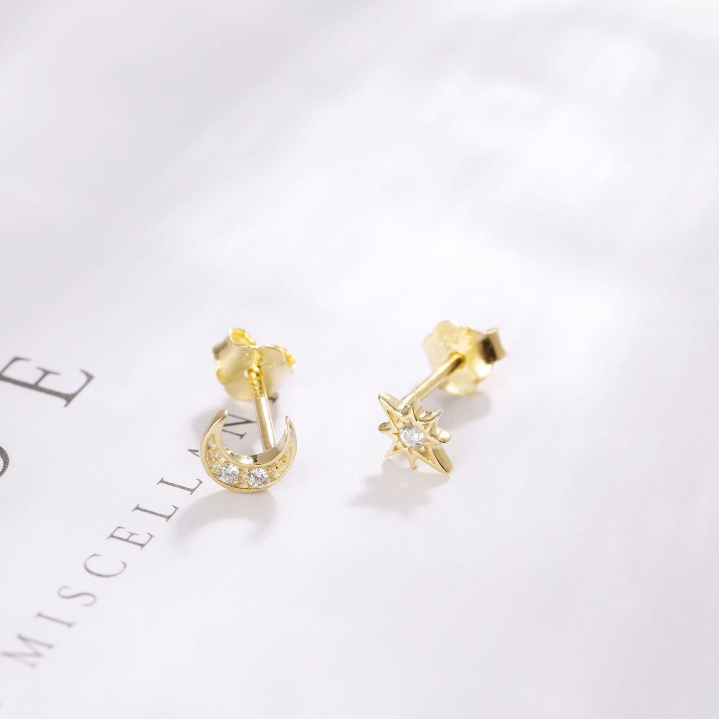 Small Starburst & Moon Asymmetrical Studs, Celestial Mismatched Gold Vermeil Earrings, Minimalist Star and Moon Studs, Gift for Her, GE305