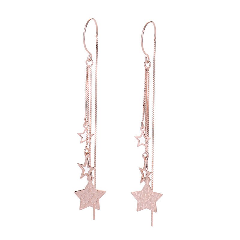 Sterling Silver Dainty Star Threader Dangle & Drop Earrings, Rose Gold Vermeil Star Tassel Earrings, Pretty Unique Design, Two Color, GE31