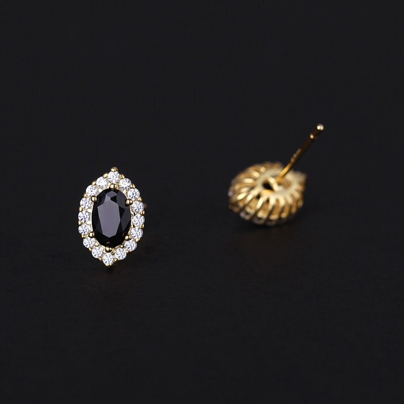 Dainty Gold Black Onyx Stud Earrings, Sparkly CZ and Onyx Earrings, Gold Oval Onyx Earrings, Bridal Gift, Wedding Earrings, Gifts, GE41