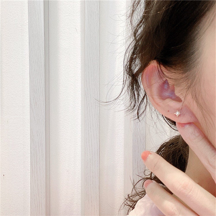 20G Gold Tiny Pearl Screw Back Earrings, Dainty Pearl Stud Earrings, Sterling Silver Pearl Screw Back Earrings, Minimalist Pearl Studs, GE46