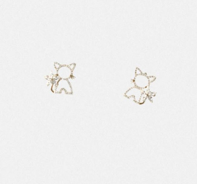 Dainty Gold CZ Cat Stud Earrings, Hollow-out Sparkly CZ Kitty Earrings, Minimalist Cute Cat Flower CZ Earring, Gifts for her, E52
