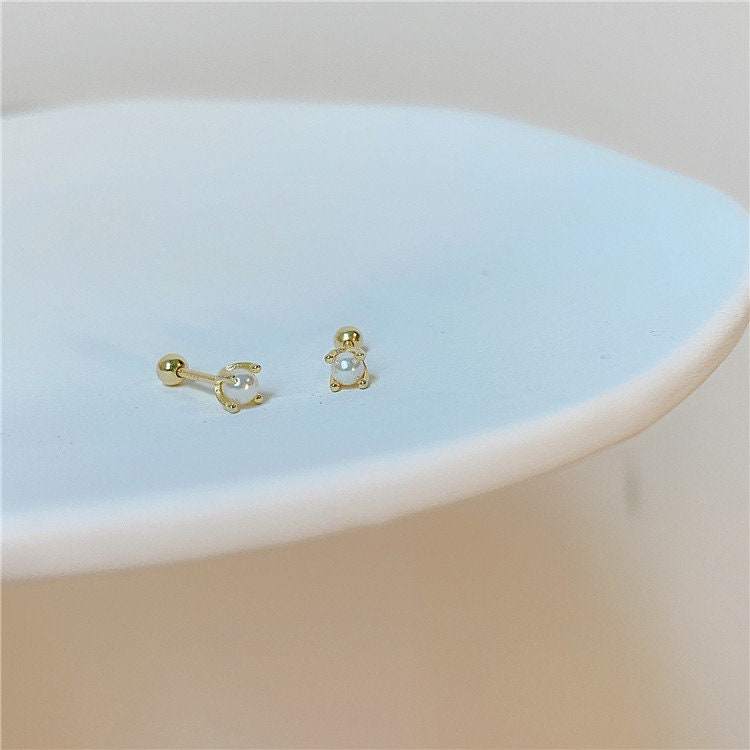 20G Gold Tiny Pearl Screw Back Earrings, Dainty Pearl Stud Earrings, Sterling Silver Pearl Screw Back Earrings, Minimalist Pearl Studs, GE46