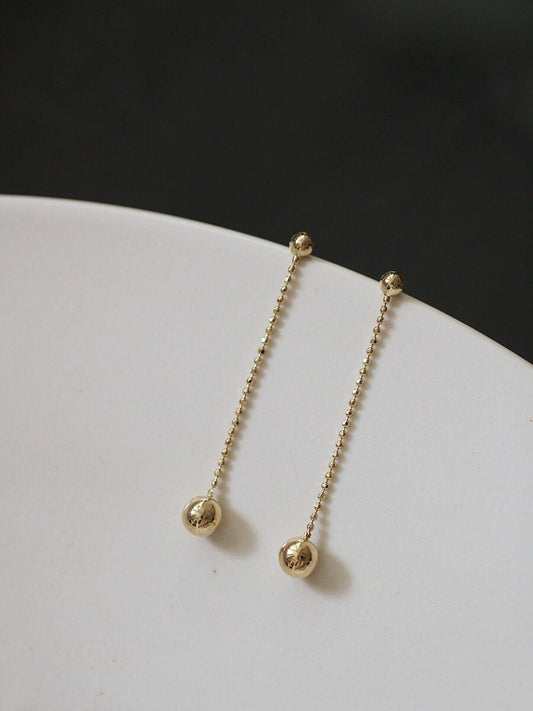 Gold Ball Drop Dangle Earrings, 14k Gold Vermeil Threader Dangle & Drop Earrings, Ball Tassel Earrings, Minimalist Ball Drop Earrings, GE47